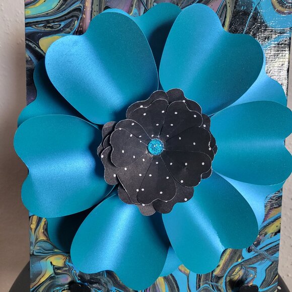 Original Acrylic Abstract Painting with Paper flower on Canvas - Picture 2 of 5